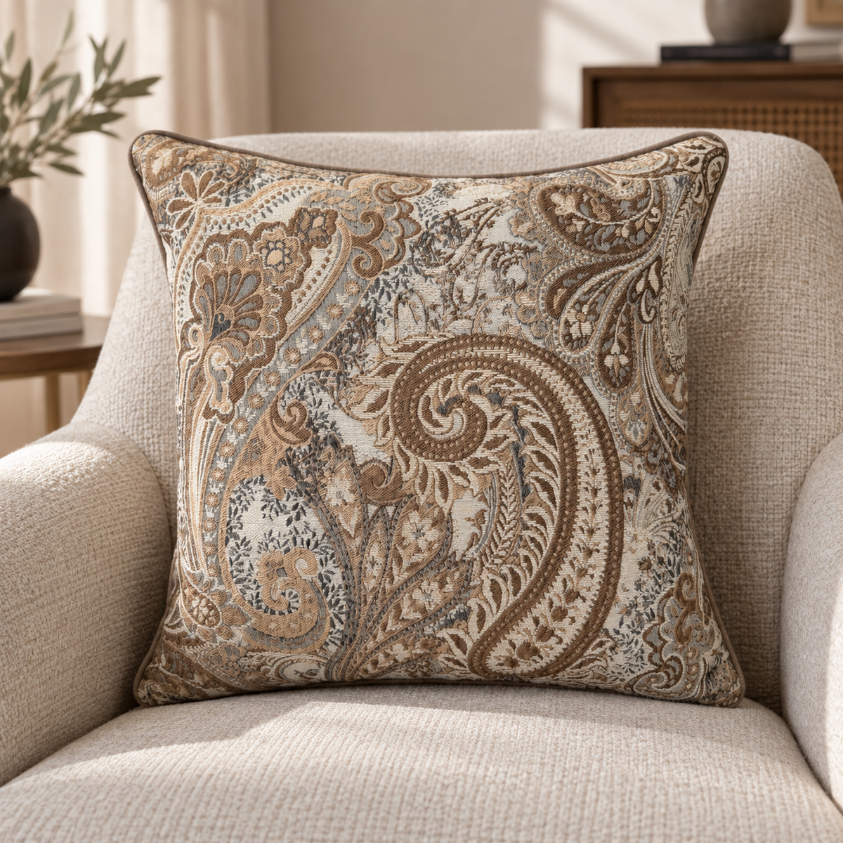 Majesty-34 Şal Desenli Keten Kırlent | FABRICLAND TEKSTİL