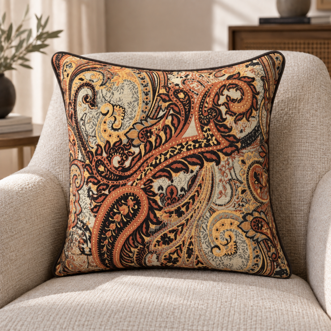 Majesty-49 Şal Desenli Keten Kırlent | FABRICLAND TEKSTİL