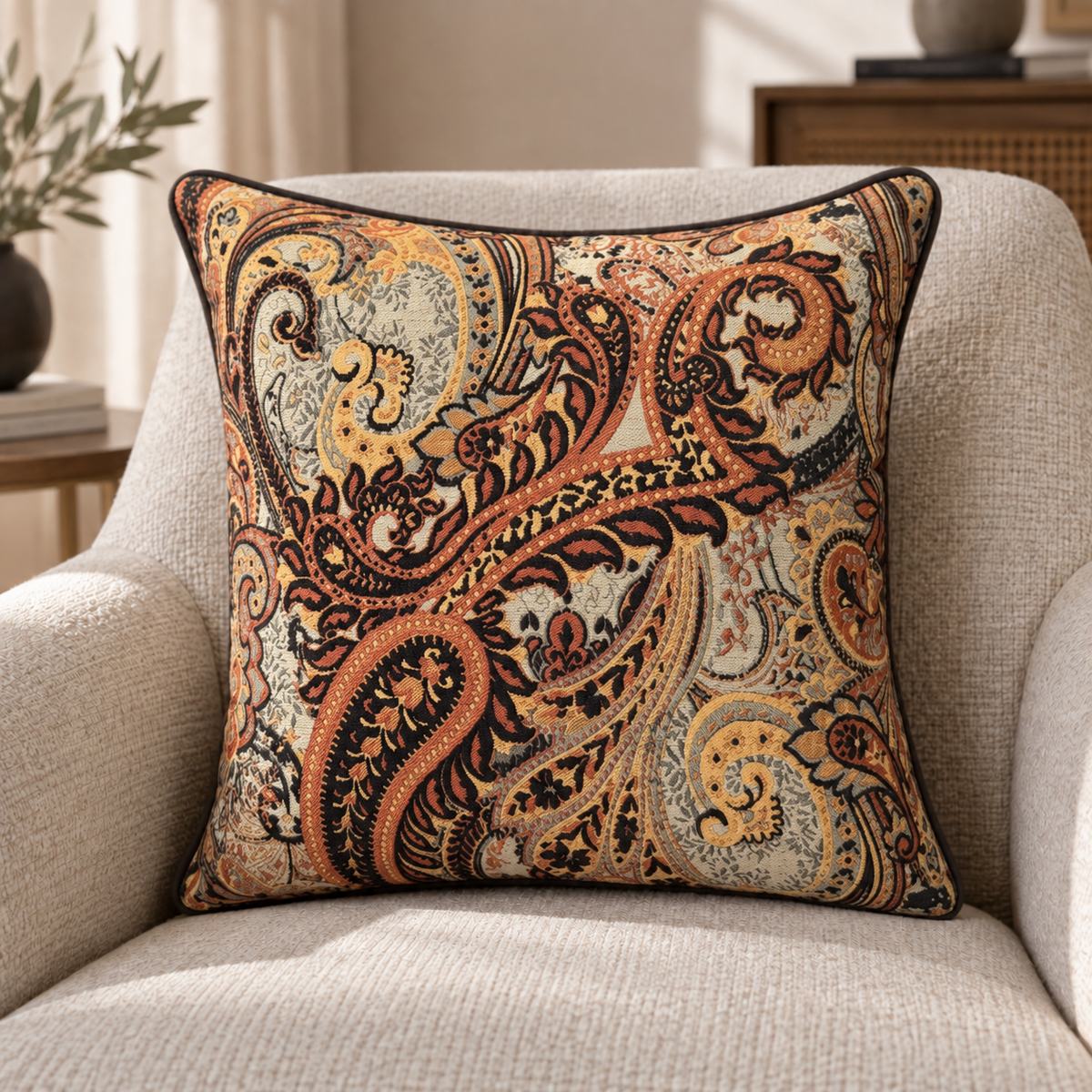 Majesty-49 Şal Desenli Keten Kırlent | FABRICLAND TEKSTİL