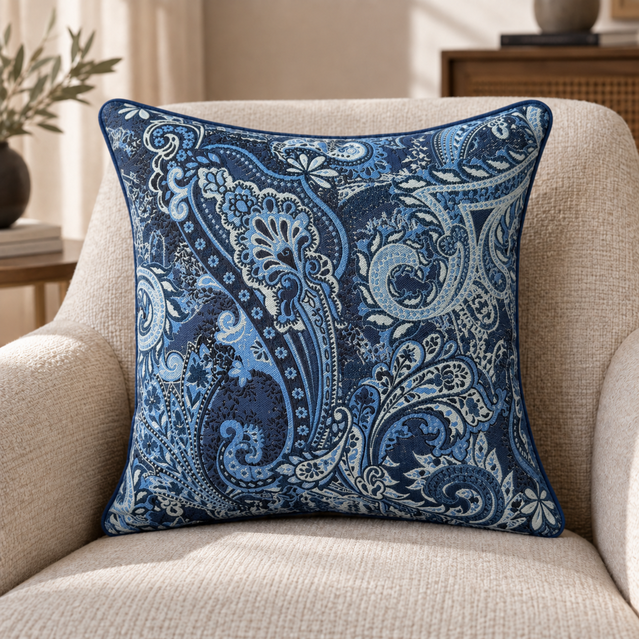 Majesty-37 Şal Desenli Keten Kırlent | FABRICLAND TEKSTİL