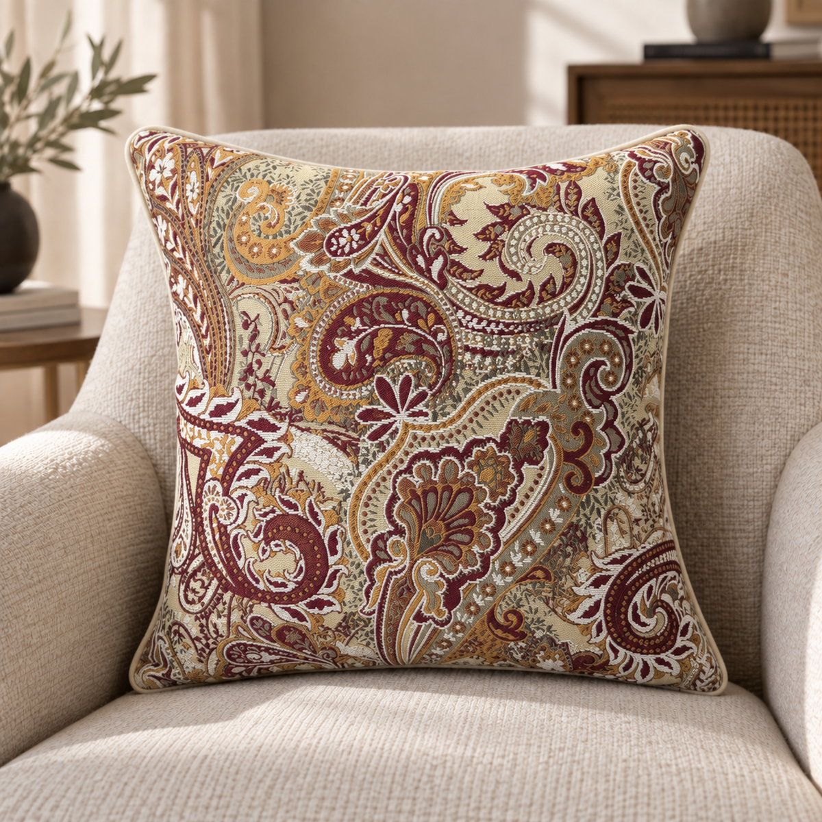 Majesty-39 Şal Desenli Keten Kırlent | FABRICLAND TEKSTİL