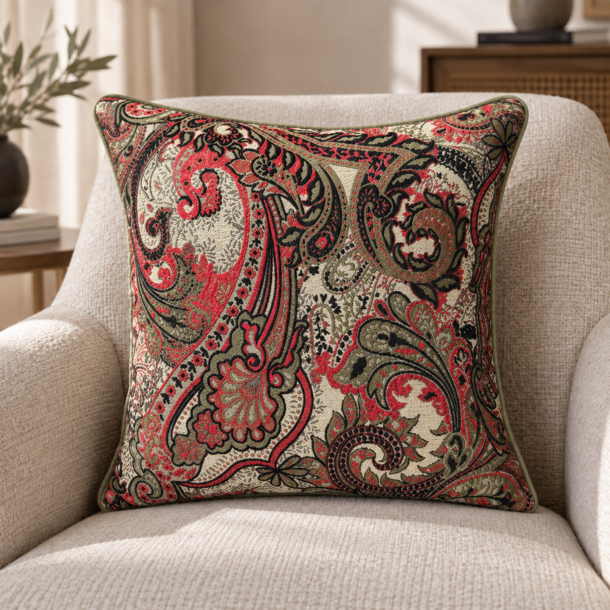 Majesty-53 Şal Desenli Keten Kırlent | FABRICLAND TEKSTİL