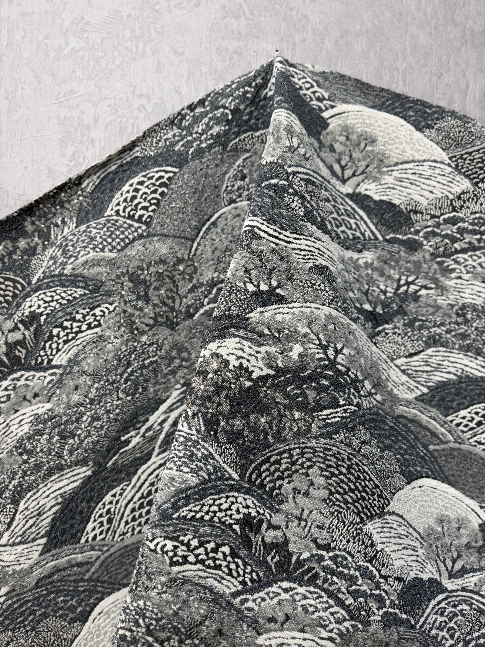 Japon Manzara Desenli Dokuma Keten Döşemelik Kumaş – Perdelik, Kırlentlik ve Dekoratif Kumaş – Metre ile Satış (140 cm En)