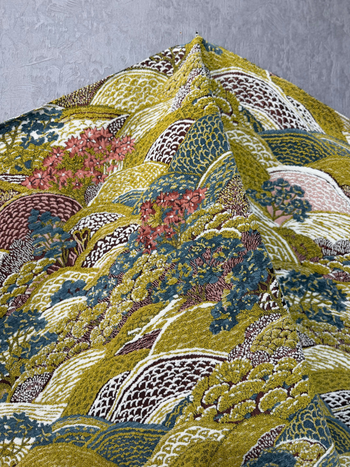 Japon Manzara Desenli Dokuma Keten Döşemelik Kumaş – Perdelik, Kırlentlik ve Dekoratif Kumaş – Metre ile Satış (140 cm En)
