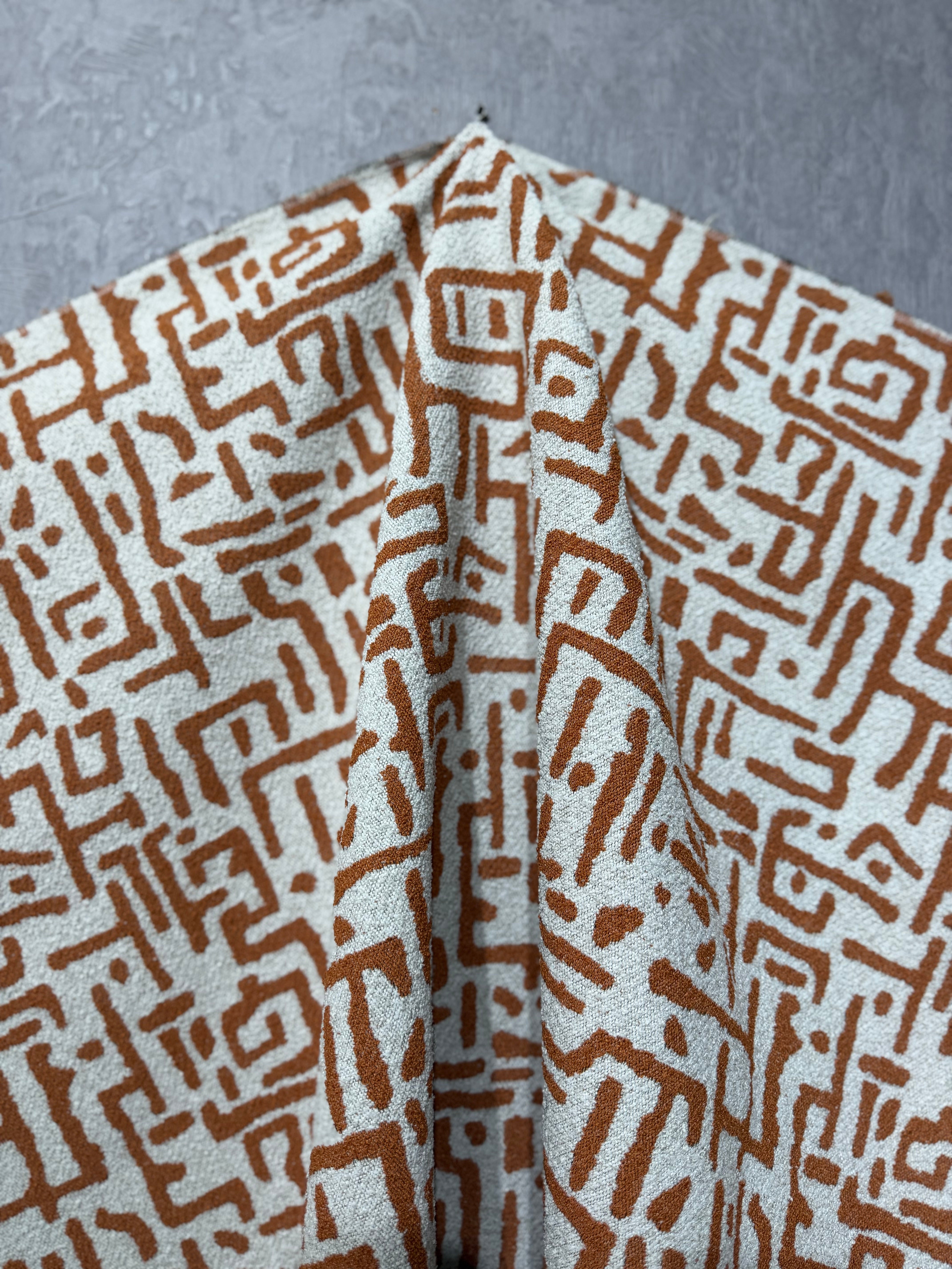 Etnik Geometrik Desenli Keten Kumaş Metre ile | Tribal Ağır Gramajlı Dokuma Döşemelik ve Perdelik Ev Dekorasyon Kumaşı – 140 cm En