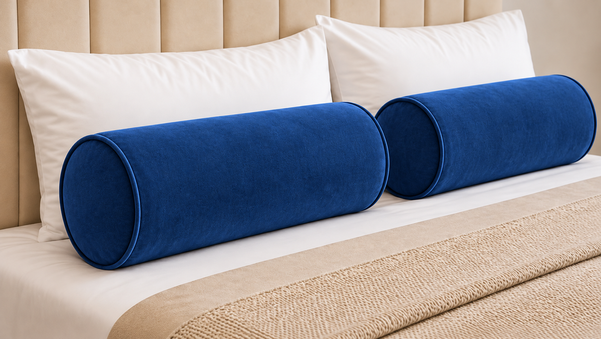 Silindir Yastık 60x15 cm Mat Kadife Dekoratif Bolster Kırlent | Sünger Dolgulu Yatak Başı ve Koltuk Silindir Yastığı